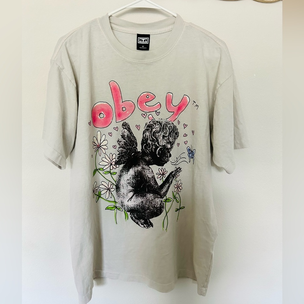 Obey Pink Cream Short Sleeve Tee Graphic Print